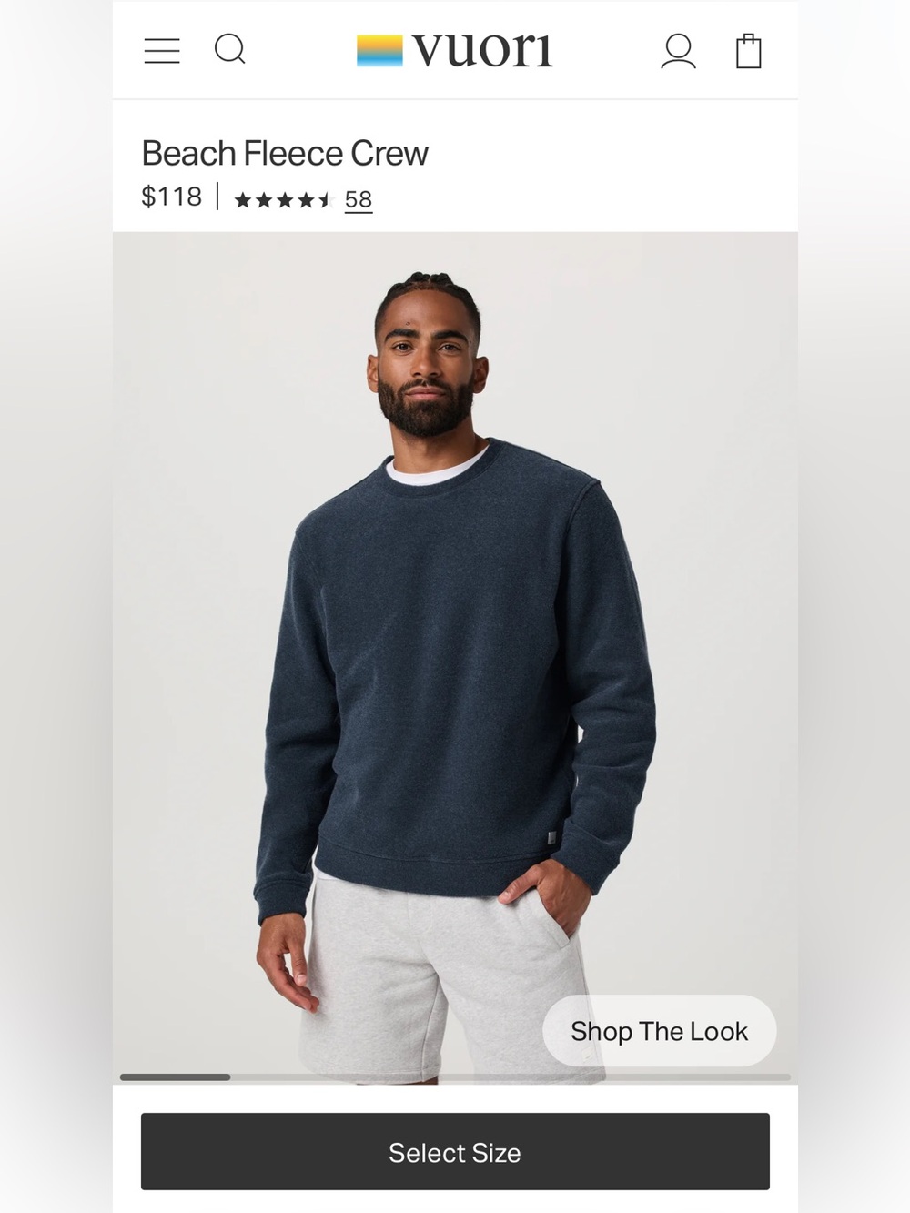 Vuori Beach Fleece Crewneck Sweatshirt — Ink Heather